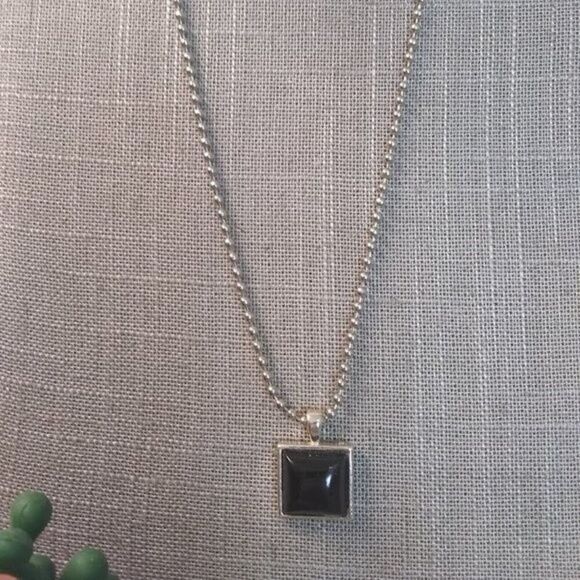 ⭐️3/$15⭐️ Black as Night Square Cabochon Pendant Necklace - Picture 5 of 8